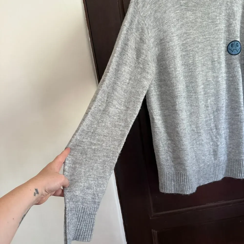 EDWIN Jeans | Heather Gray Melange Crewneck Sweater with Patch | Small